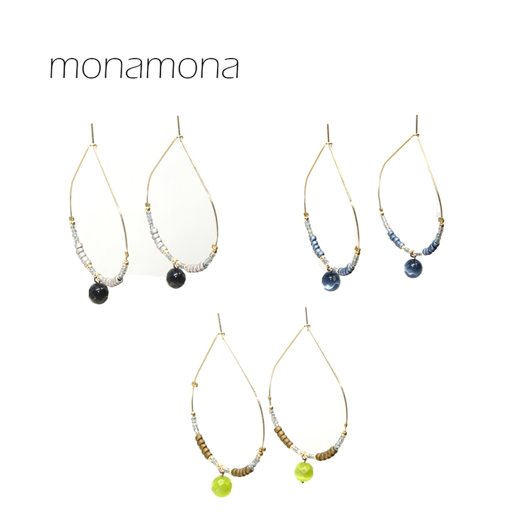 ドロップ型ビーズ＆キャッツ玉ピアス | monamona | 詳細画像1 