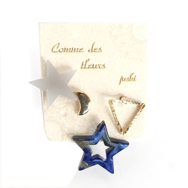 ネイビー | ムーン＆スター4Pセットピアス ゴールド星 | monamona