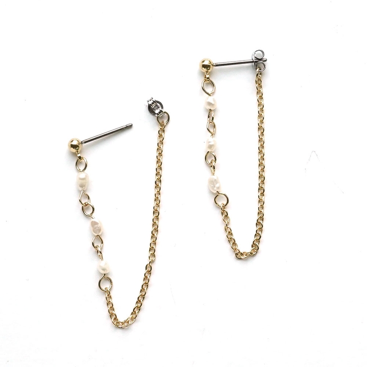 淡水パールチェーンピアス3粒タイプ | monamona | 詳細画像4 