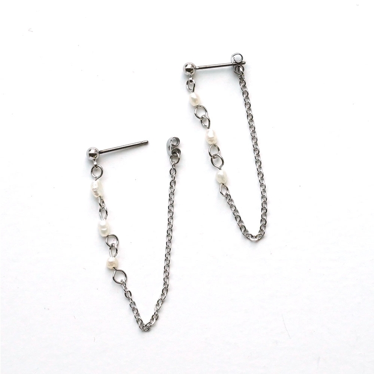 淡水パールチェーンピアス3粒タイプ | monamona | 詳細画像8 