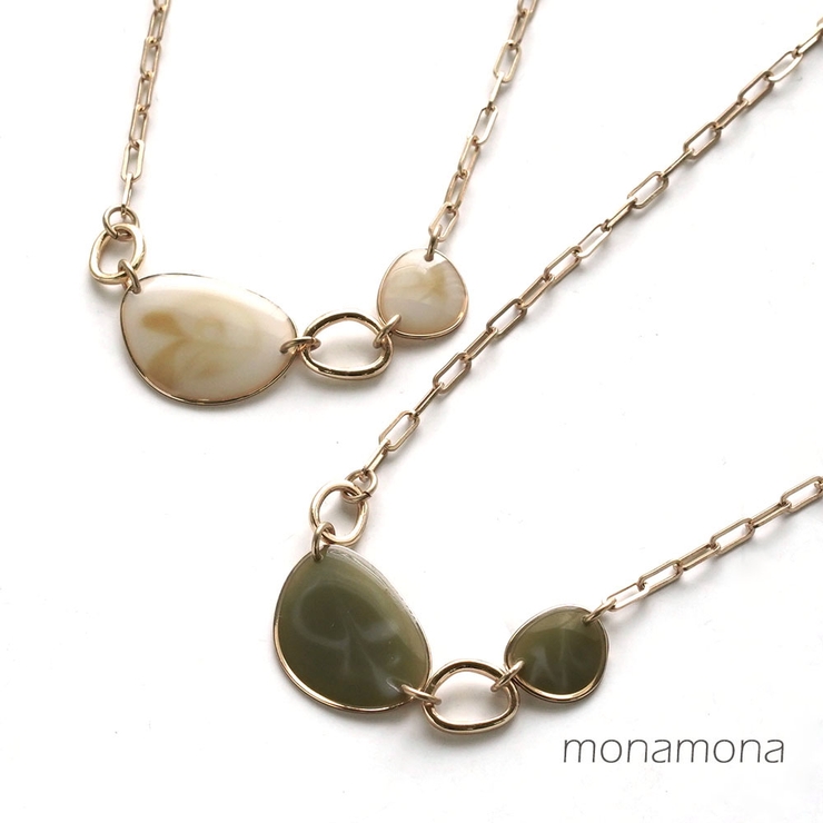 マーブルプレートショートチェーンネックレス | monamona | 詳細画像1 