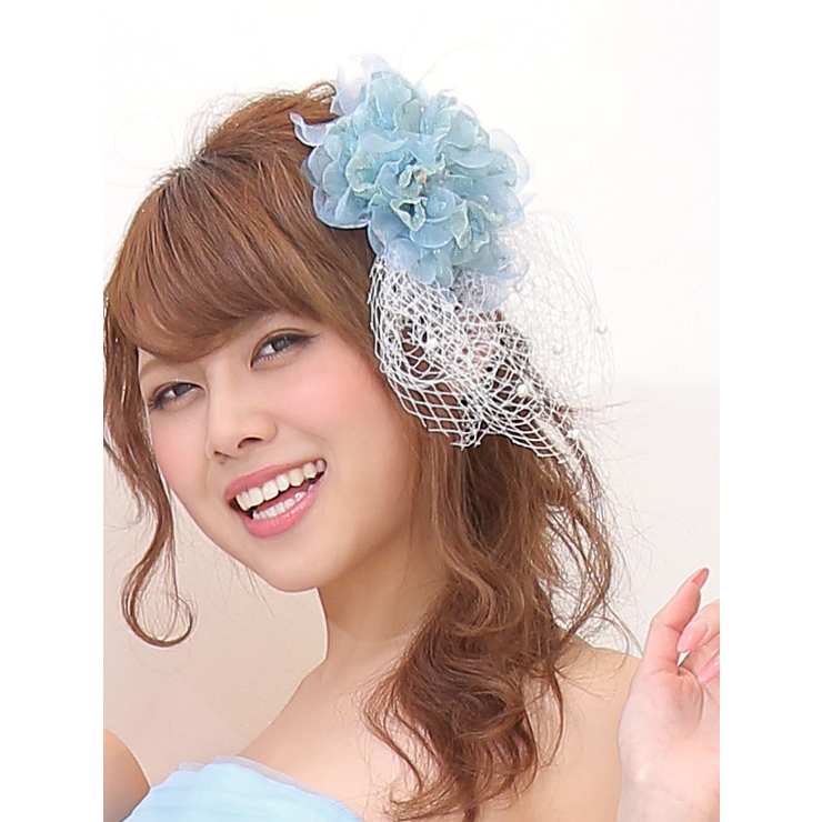 ビッグフラワー×ネットレースヘアクリップヘアアクセサリーブライズメイドパールホワイトピンクブルーワンカラーReticaレティカ