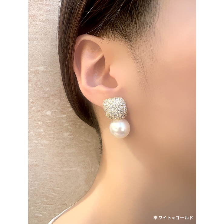 スクエアビジュー×一粒パールピアス パーティードレス小物 アクセサリー | Retica | 詳細画像3 
