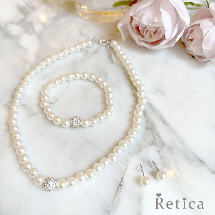 パール×ラウンドビジュートップアクセサリーセット ネックレス ピアス | Retica | 詳細画像1 
