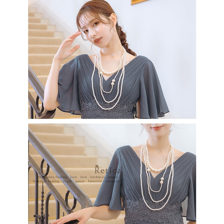 大小４連パールフォーマルデザインロングネックレス 韓国アクセサリー パーティード… | Retica | 詳細画像2 