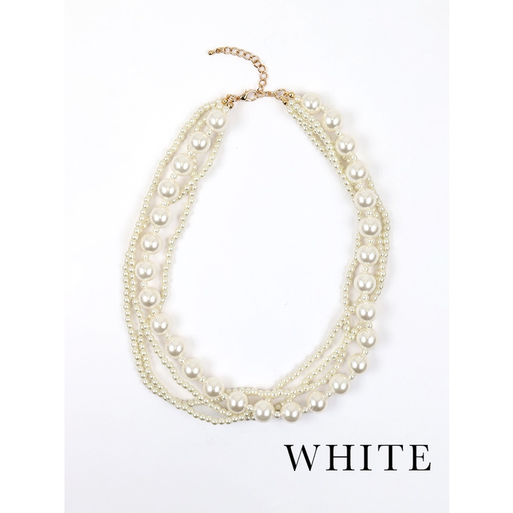 ホワイト | 多重大小パールネックレス 韓国アクセ パーティードレス小物 | Retica