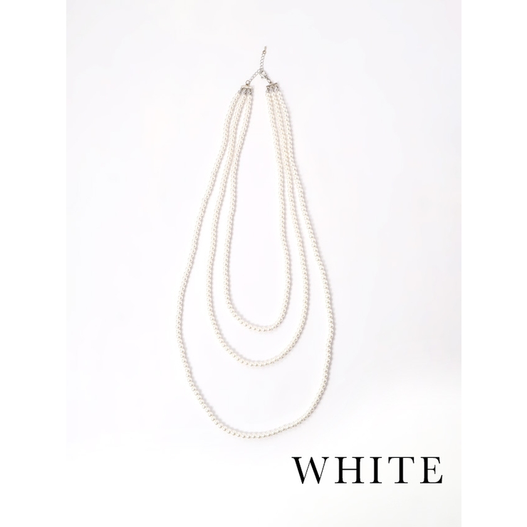 ホワイト | 3連小粒パールロングネックレス パーティードレス小物 ファッション小物 | Retica