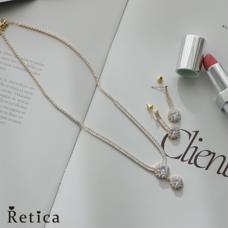 ラウンドビジュー×ラインゴールドピアス＆ネックレス アクセサリー 