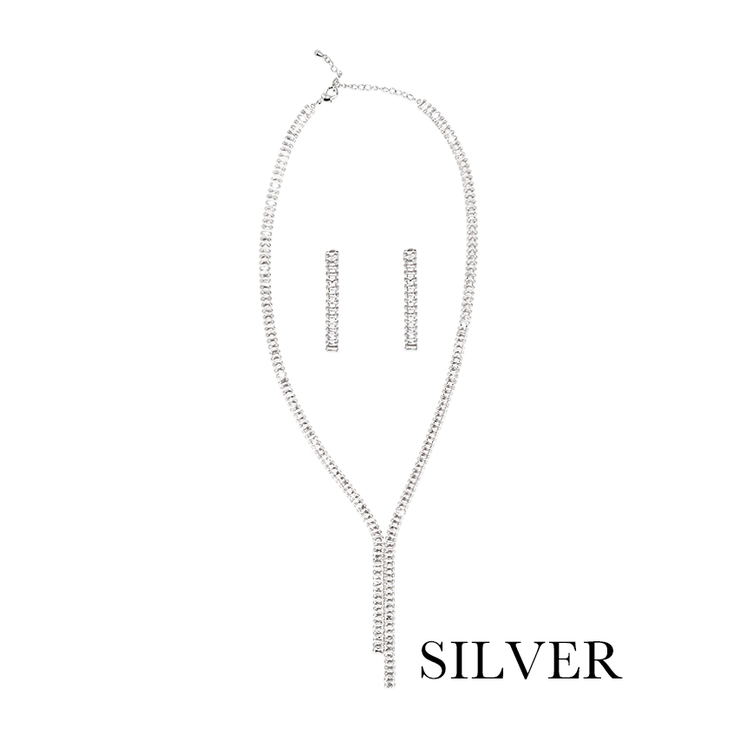 - | シルバー×Yラインビジューピアス＆ネックレス パーティードレス小物 スーツ小物 | Retica