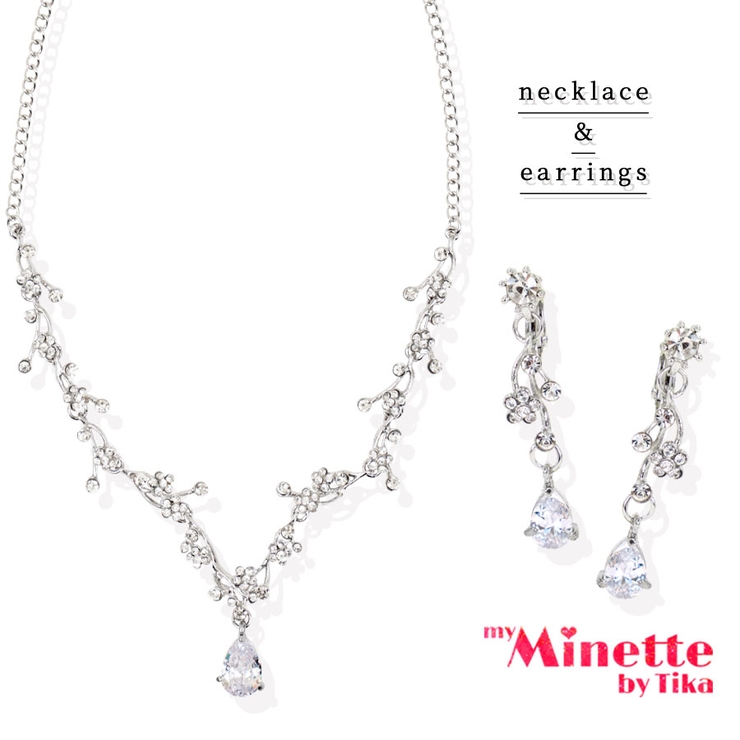 リーフ×フラワーモチーフドロップビジューネックレス＆イヤリングセット | my minette | 詳細画像1 