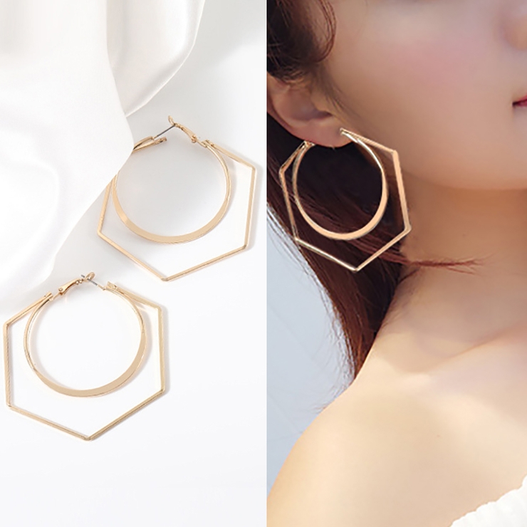 ピアス フープピアス 六角形 ゴールド[品番：MYAW0000124
