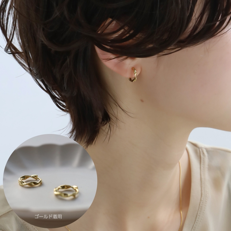 ゴールド | ピアス 金属アレルギー対応 つけっぱなし フープ ダイヤ 18k シルバー | Noelmarket