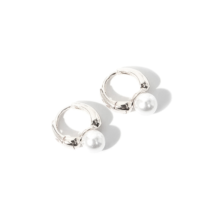シルバー | ピアス 金属アレルギー対応 つけっぱなし パール フープ 18k 小さめ | Noelmarket