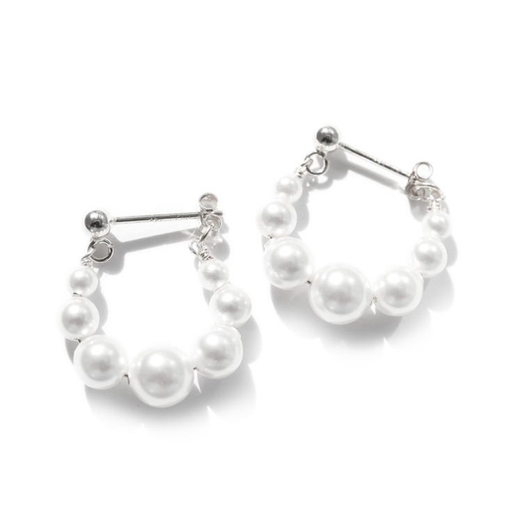 Anne Klein ビーズ イミテーションパール ハギー フープ ピアス ピアス 金属アレルギー対応 つけっぱなし パール フープ 18k