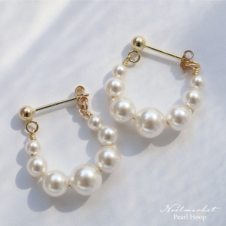 ピアス 金属アレルギー対応 つけっぱなし パール フープ 18k