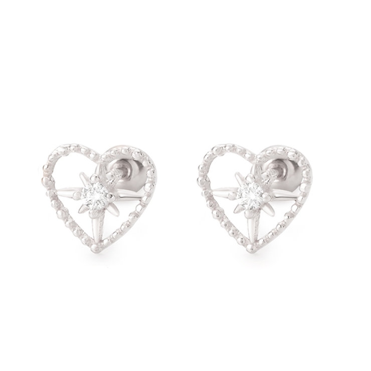 シルバー | ピアス 金属アレルギー対応 つけっぱなし ハート シンプル 18k シルバー | Noelmarket