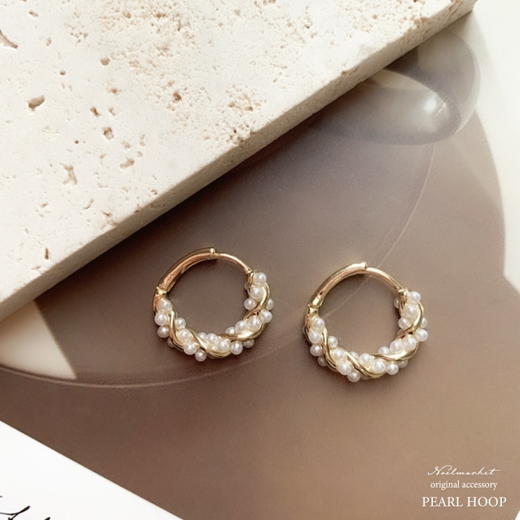 ピアス 金属アレルギー対応 つけっぱなし パール フープ 18k 小さめ | Noelmarket | 詳細画像1 