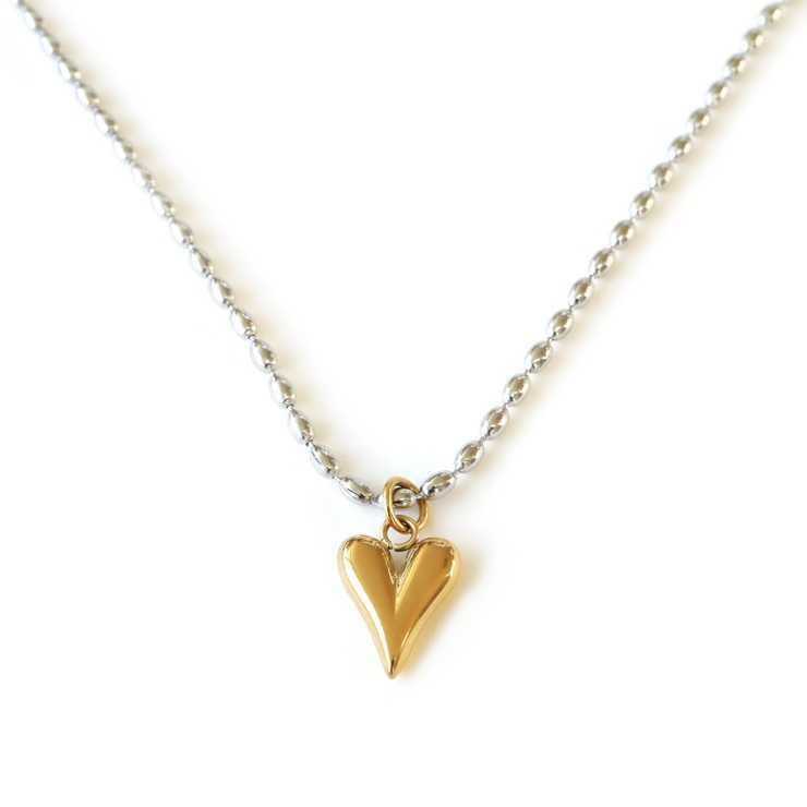 B | ネックレス 金属アレルギー対応 つけっぱなし ハート ステンレス バイカラー | Noelmarket
