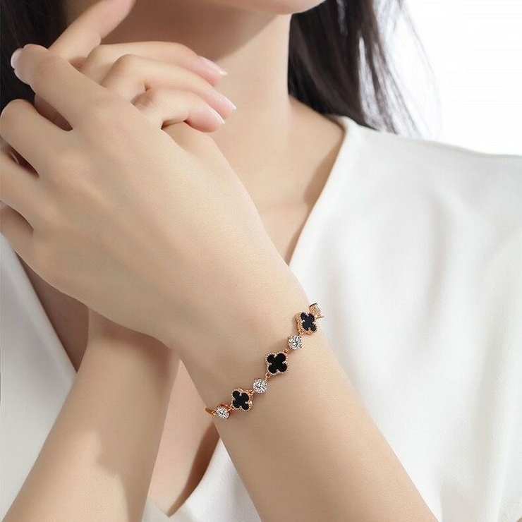クローバーデザインブレスレット レディース ブラック[品番
