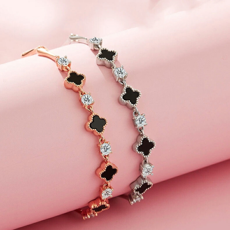 クローバーデザインブレスレット レディース ブラック[品番