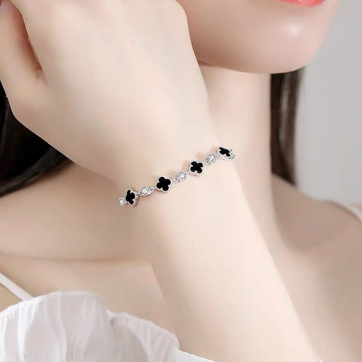 クローバーデザインブレスレット レディース ブラック[品番