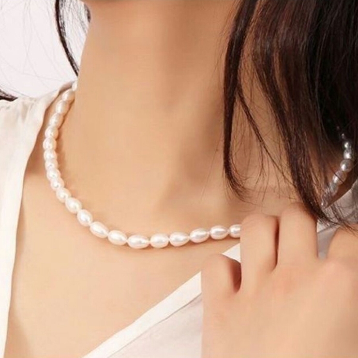 淡水パールネックレス 真珠 楕円パールネックレス[品番：XL000002212 