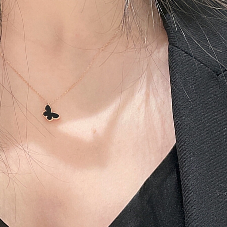 バタフライデザインネックレス シルバー ピンクゴールド[品番