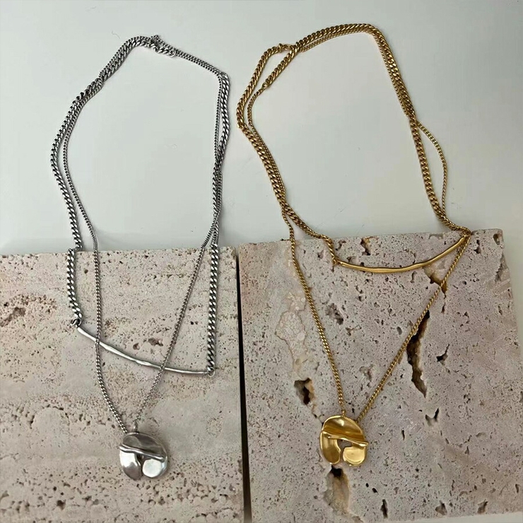 Y字ラインデザインネックレス シルバー ゴールド[品番