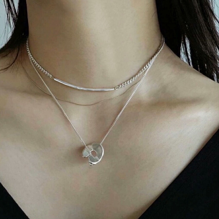 Y字ラインデザインネックレス シルバー ゴールド[品番：XL000002653