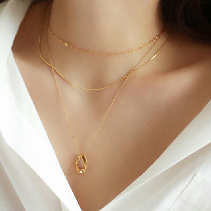 ツイストリングチェーンネックレス シルバー ゴールド[品番
