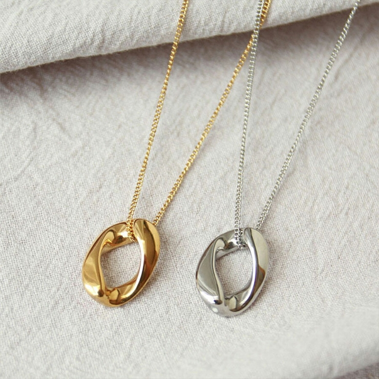 ツイストリングチェーンネックレス シルバー ゴールド[品番