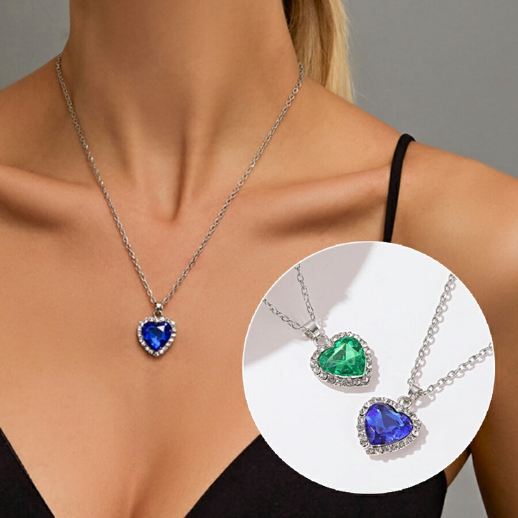 ハートペンダントネックレス オーシャンブルー グリーン[品番