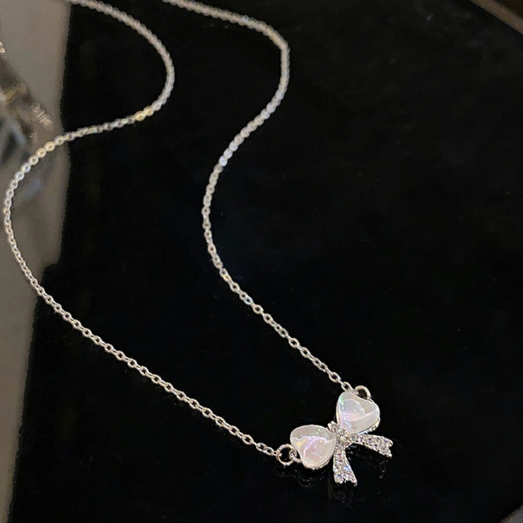 シルバー | リボンデザインネックレス かわいい 華やか | SLENDER