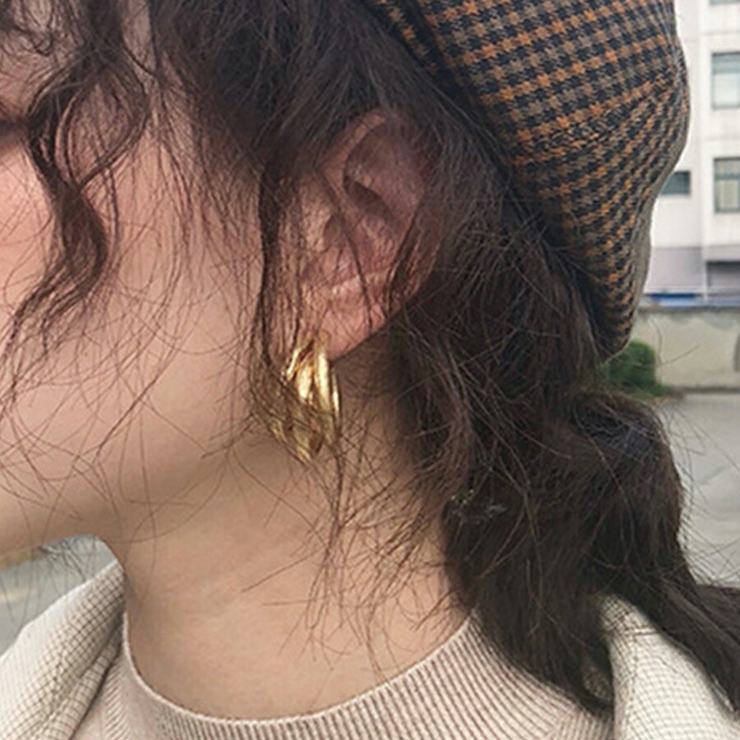 3連メタルフープピアス レディース おしゃれ[品番：XL000002330