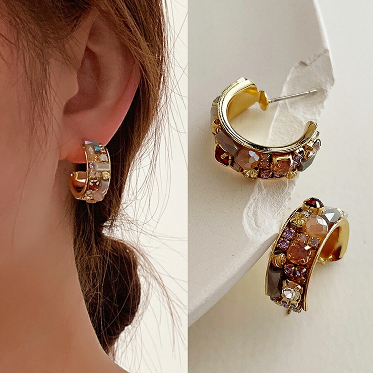 ビジューデザインピアス ゴールド キュービックジルコニア | SLENDER | 詳細画像1 