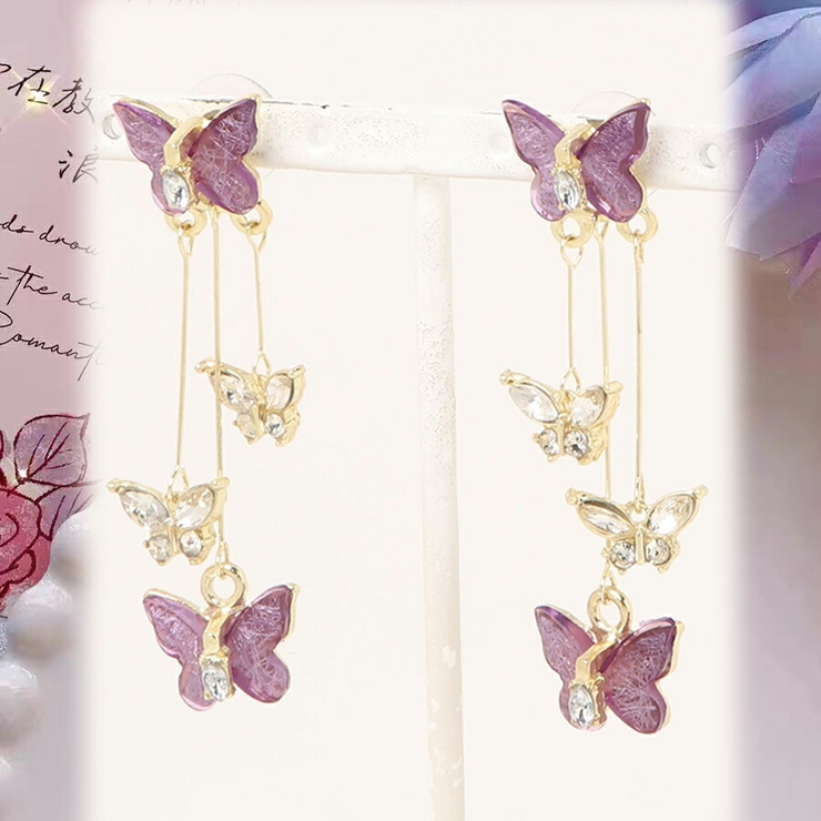 バタフライドロップピアス キュービックジルコニア パープル | SLENDER | 詳細画像3 