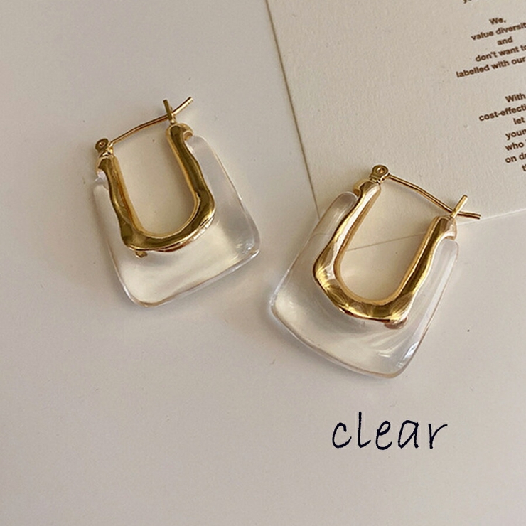 U字デザインピアス ストーン 天然石風[品番：XL000002525