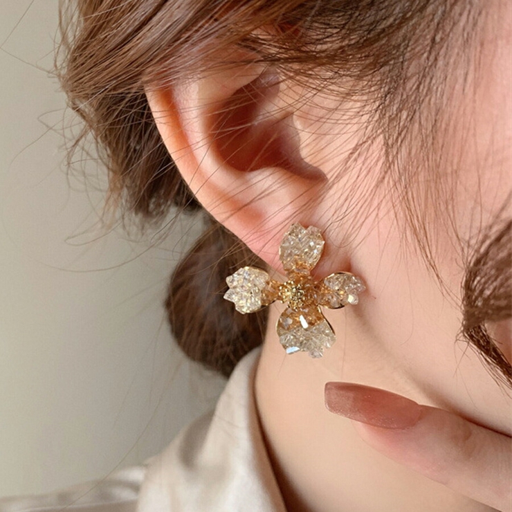 オレンジ | ストーンフラワーピアス ゴールド レディース | SLENDER