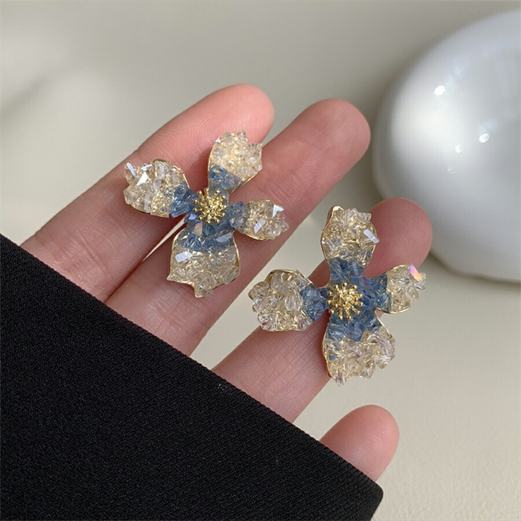 ブルー | ストーンフラワーピアス ゴールド レディース | SLENDER