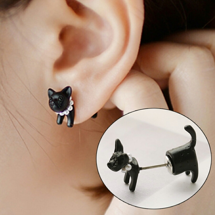 高級感 3D黒猫ピアス 存在感抜群 クリスマス[品番：XL000002777 ピアス