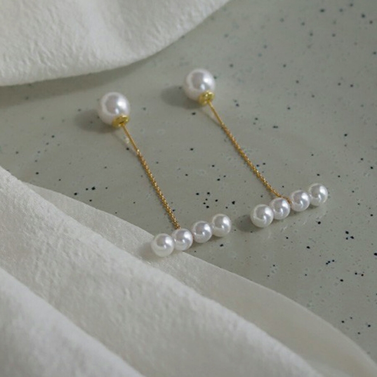 パールキャッチチェーンピアス（ピアス（片耳用））｜e.m.