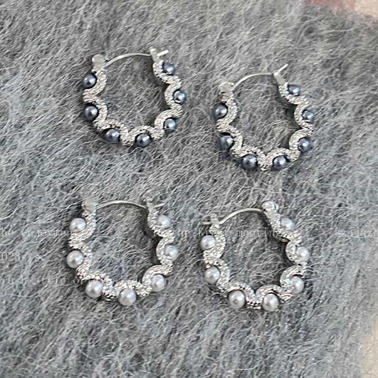 パールデザインピアス シルバー おしゃれ[品番：XL000002946