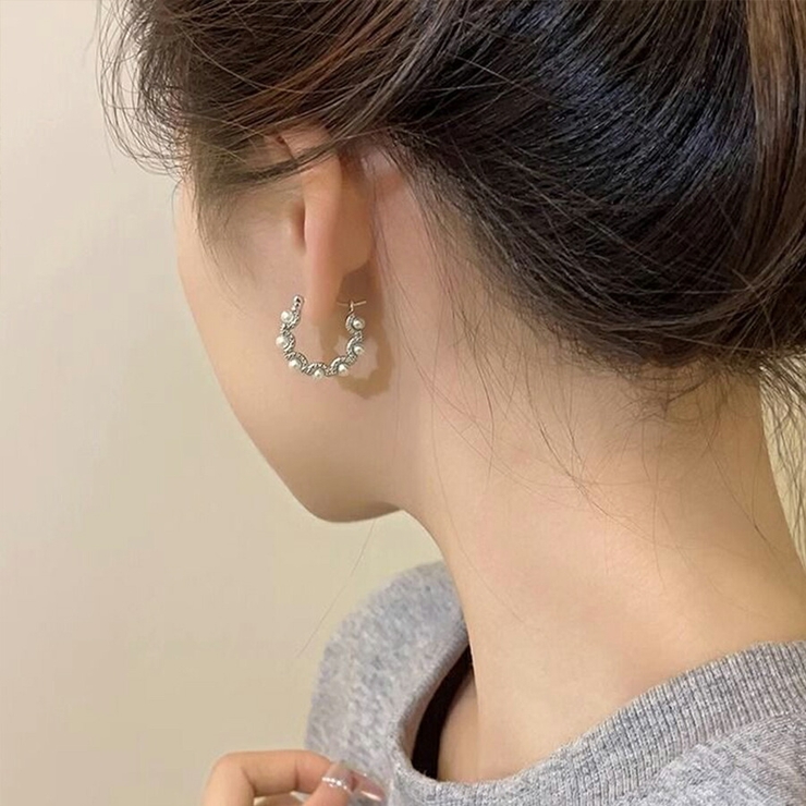 パールデザインピアス シルバー おしゃれ[品番：XL000002946