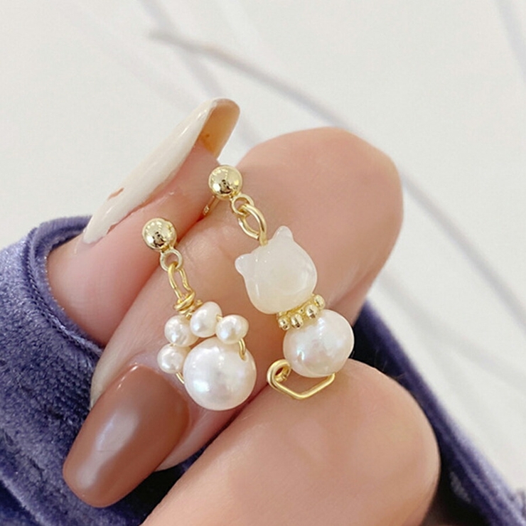 猫 肉球モチーフ淡水パールピアス イヤリング[品番：XL000003056