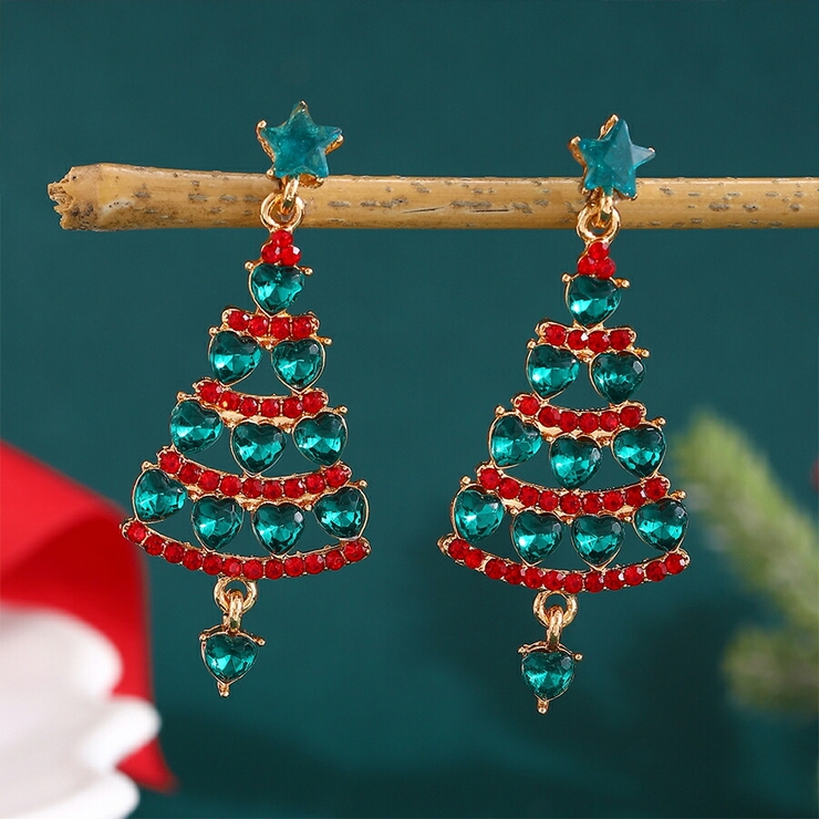 クリスマスツリーデザインピアス もみの木 サンタクロース[品番