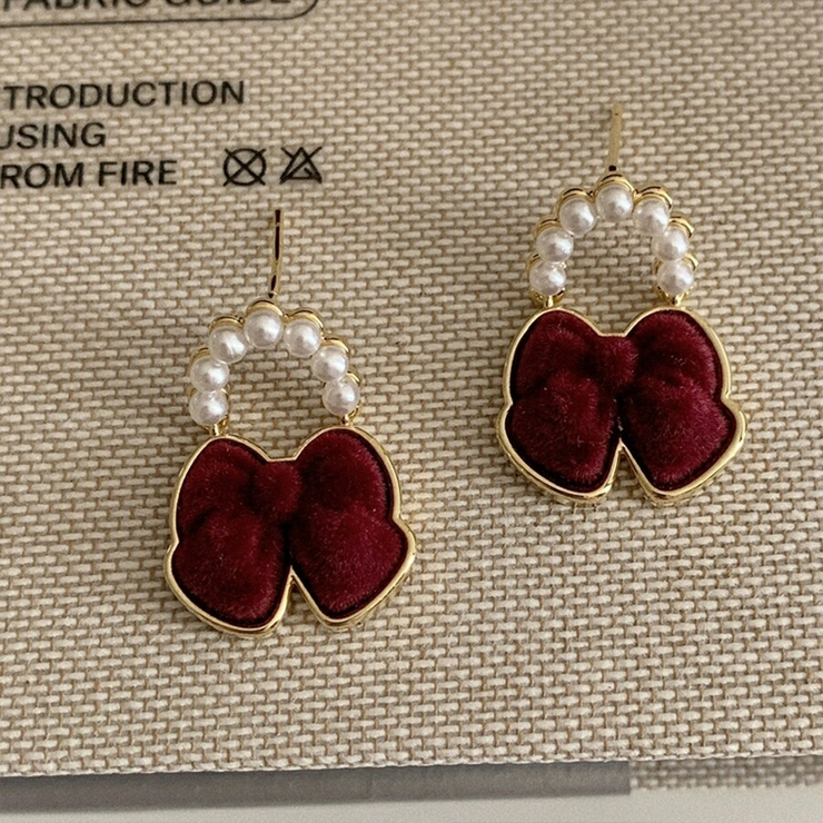 ベルベットリボンパールピアス ゴールド パーティー | SLENDER | 詳細画像1 