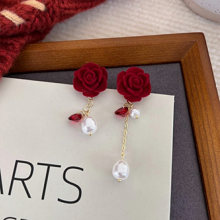 ベルベットフラワーパールピアス レッド 存在感抜群 | SLENDER | 詳細画像3 