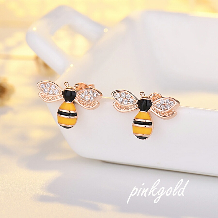ピンクゴールド | ミツバチピアス ポストS925 キラキラ | SLENDER