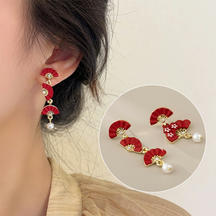 No.1238 【原品のみ】レッド和柄ビーズのピアス No.1238 【原品のみ】レッド和柄ビーズのピアス