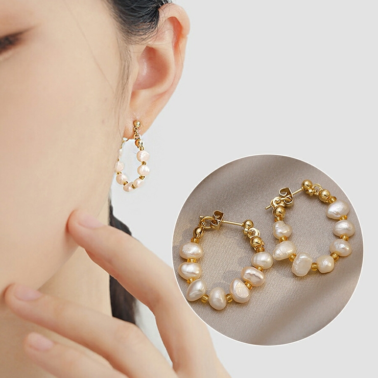 【CaitlynMinimalist】取外し可能！パールフープピアス★国内発 CaitlynMinimalist】パールドロップ フープピアス☆金銀